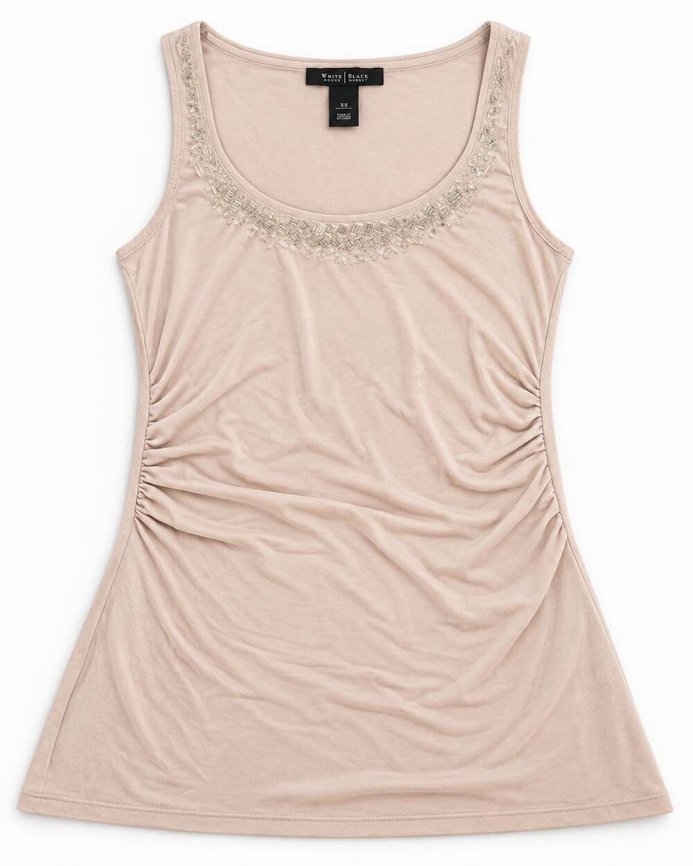 White House Black Market Beaded Tank Top Size XS Beige Scoop Neck